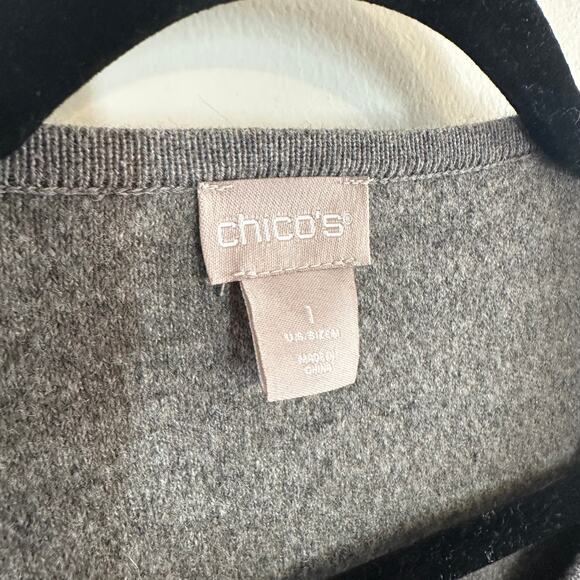 Chico's Gray Knit Sweater Hardware Detail Cardigan Sweater Size 1 Women's Medium - Picture 2 of 6